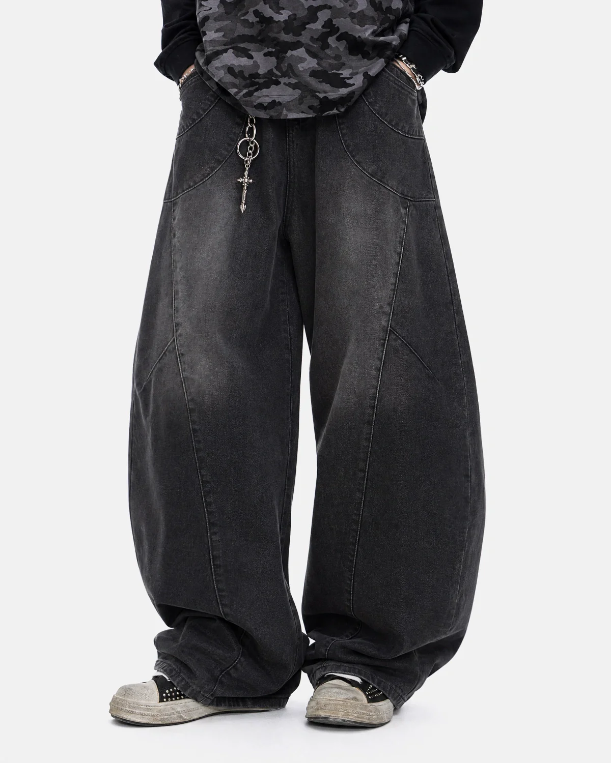 Washed Curved Seam Barrel Jeans | Inflation Streetwear - Image 5