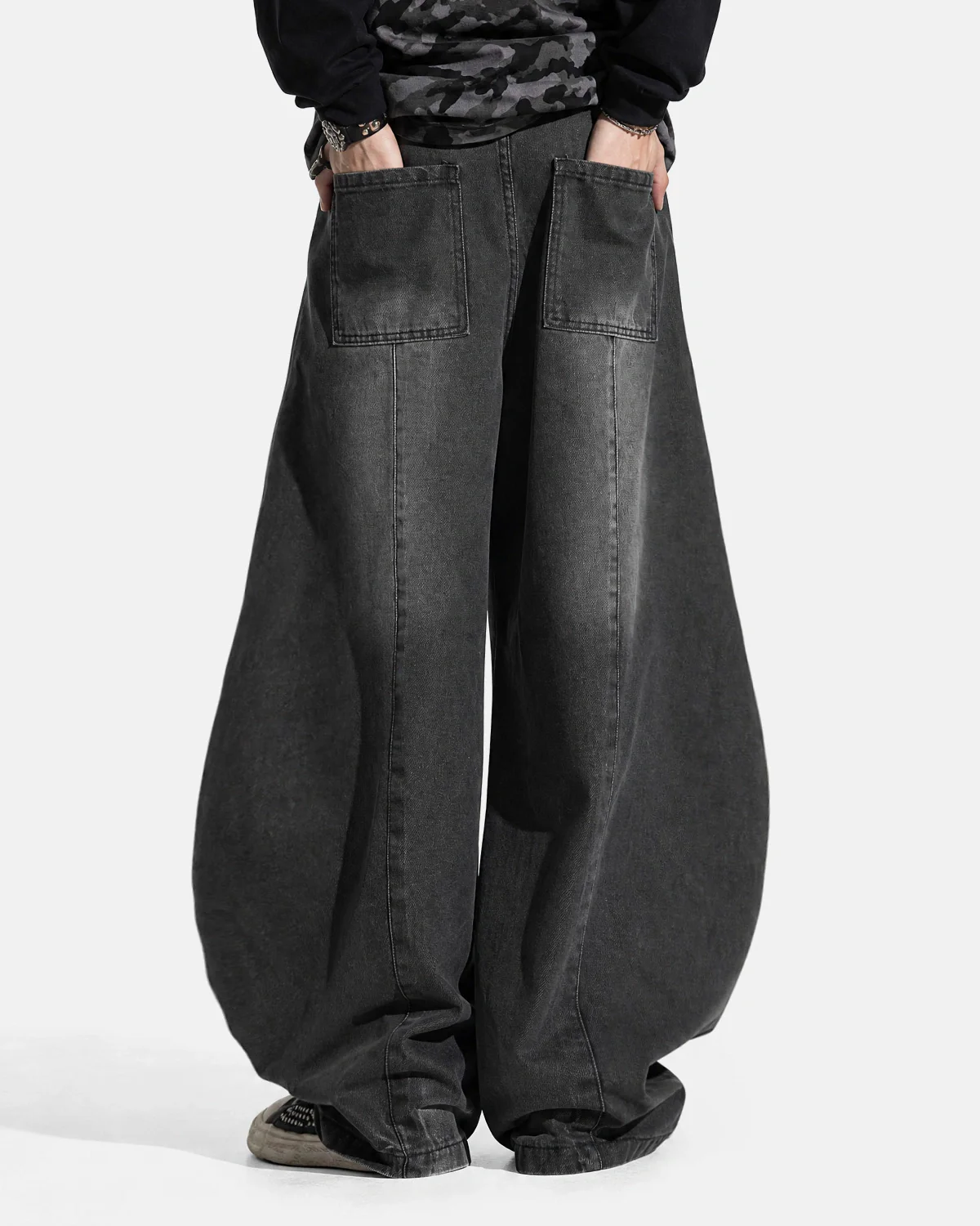 Washed Curved Seam Barrel Jeans | Inflation Streetwear - Image 6