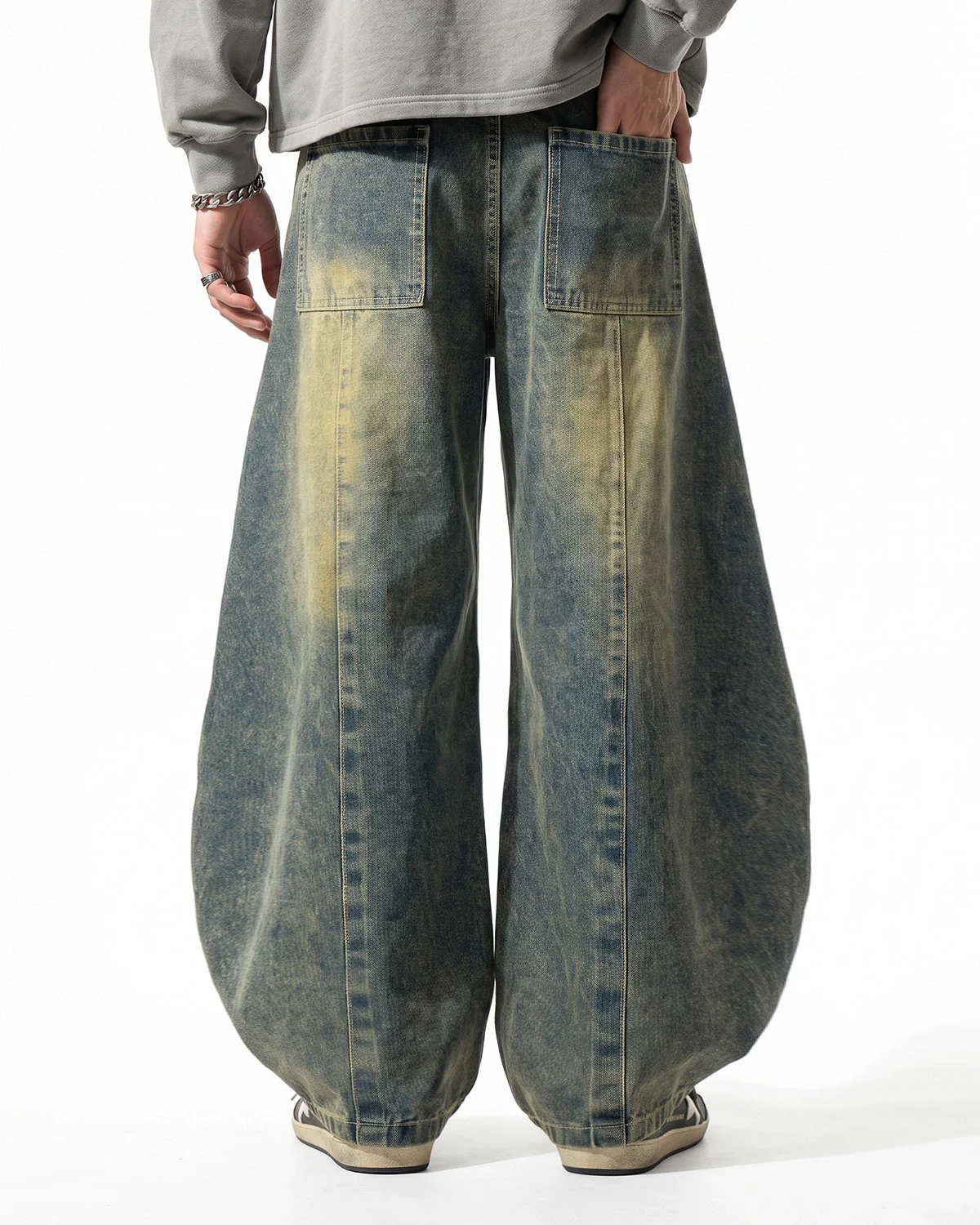 Washed Curved Seam Barrel Jeans | Inflation Streetwear - Image 7