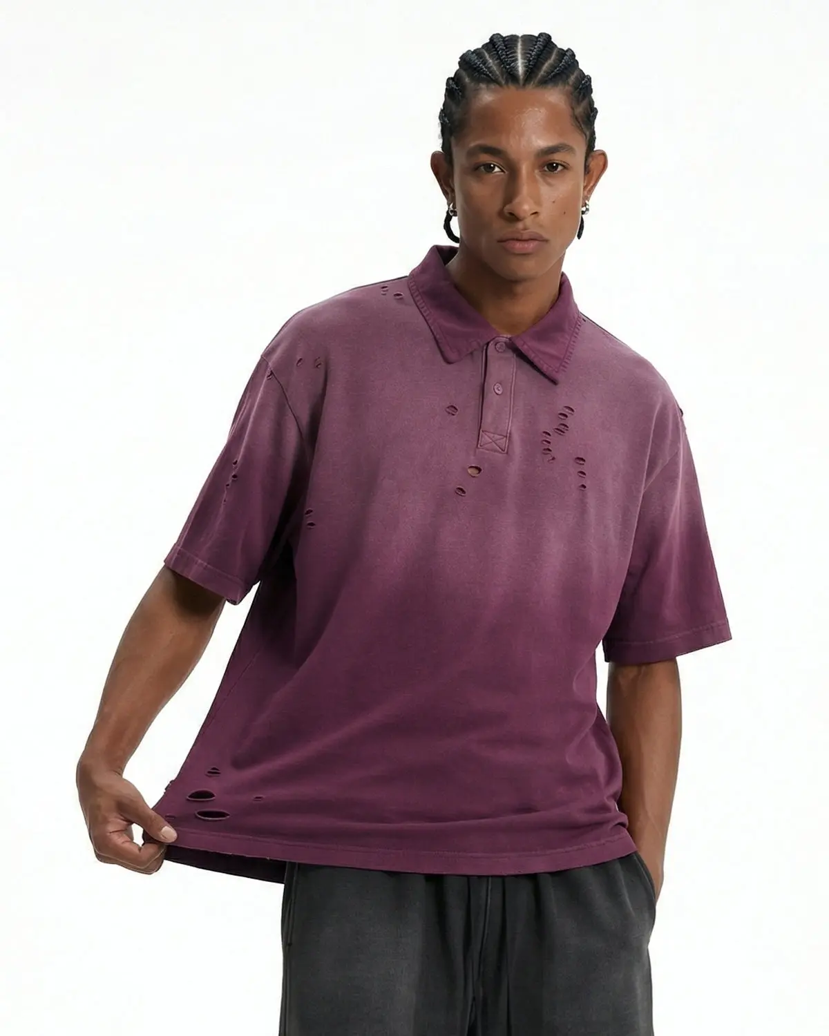 Distressed Ripped Washed Polo Shirts | Inflation Streetwear - Image 3
