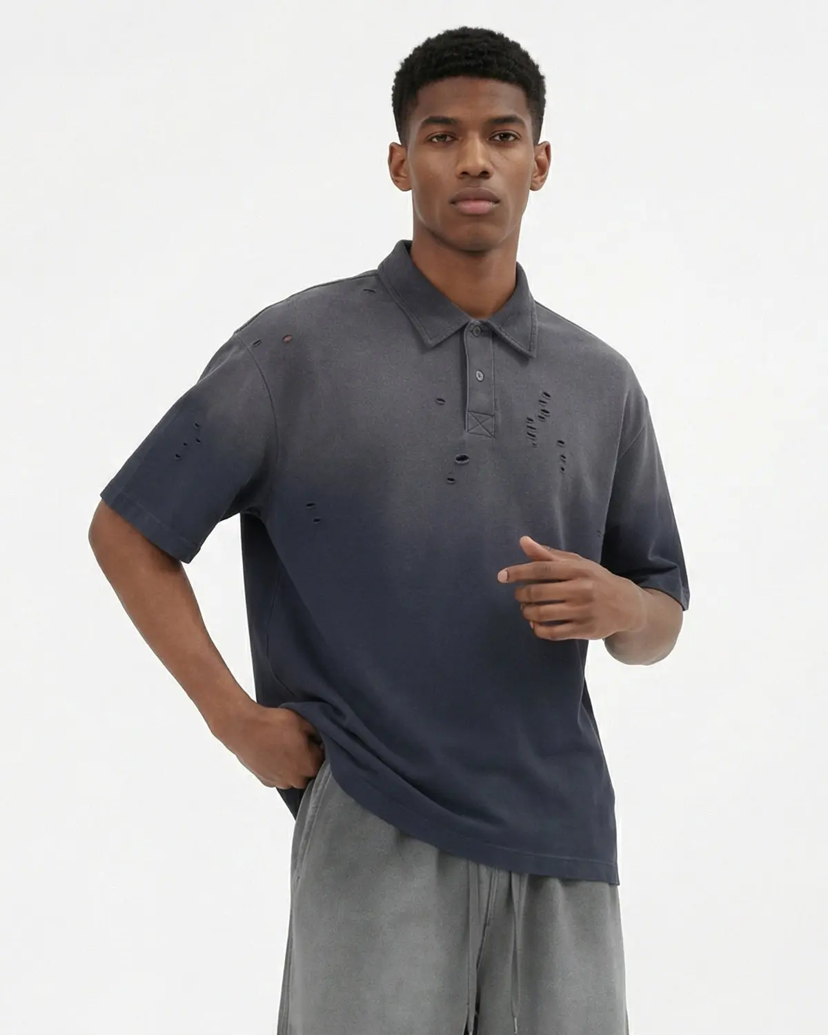 Distressed Ripped Washed Polo Shirts | Inflation Streetwear - Image 5