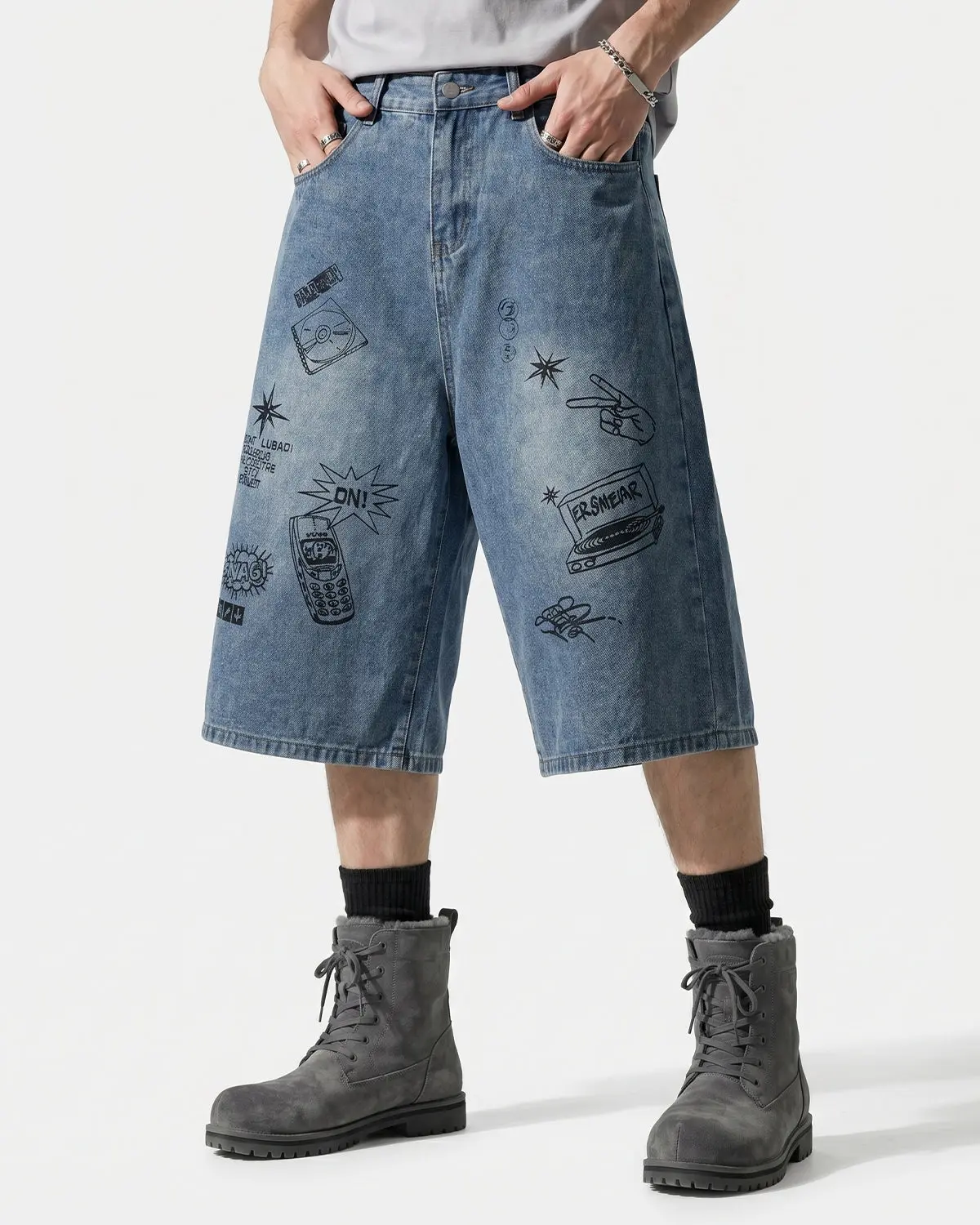 Washed Graffiti Longline Jorts | Inflation Streetwear - Image 3