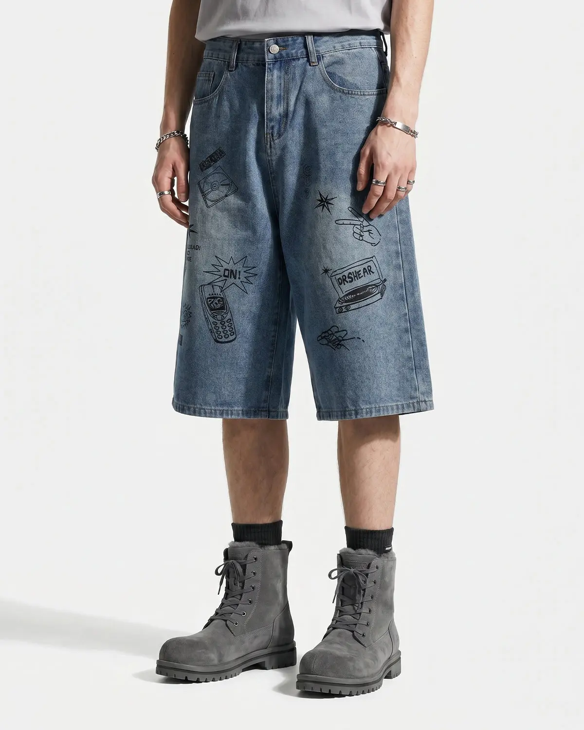 Washed Graffiti Longline Jorts | Inflation Streetwear - Image 4