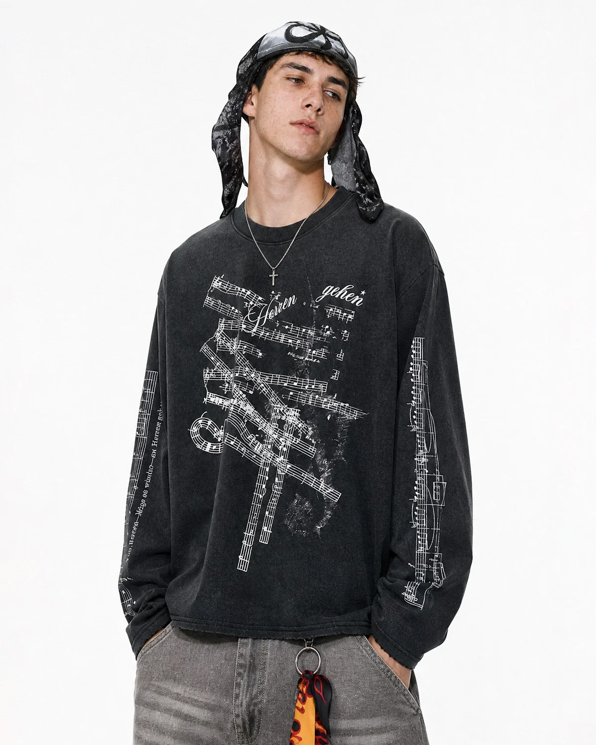 Washed Music Graphic Long Sleeve T-Shirt | Inflation Streetwear - Image 2