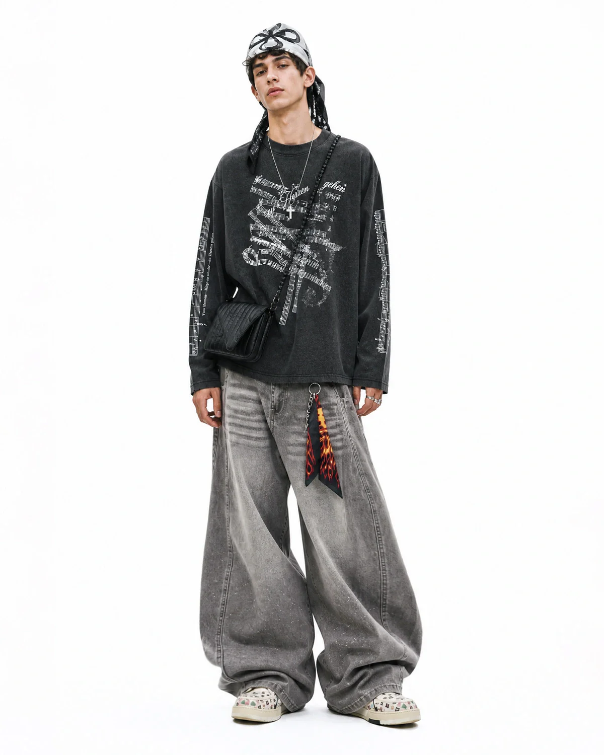 Washed Music Graphic Long Sleeve T-Shirt | Inflation Streetwear - Image 3
