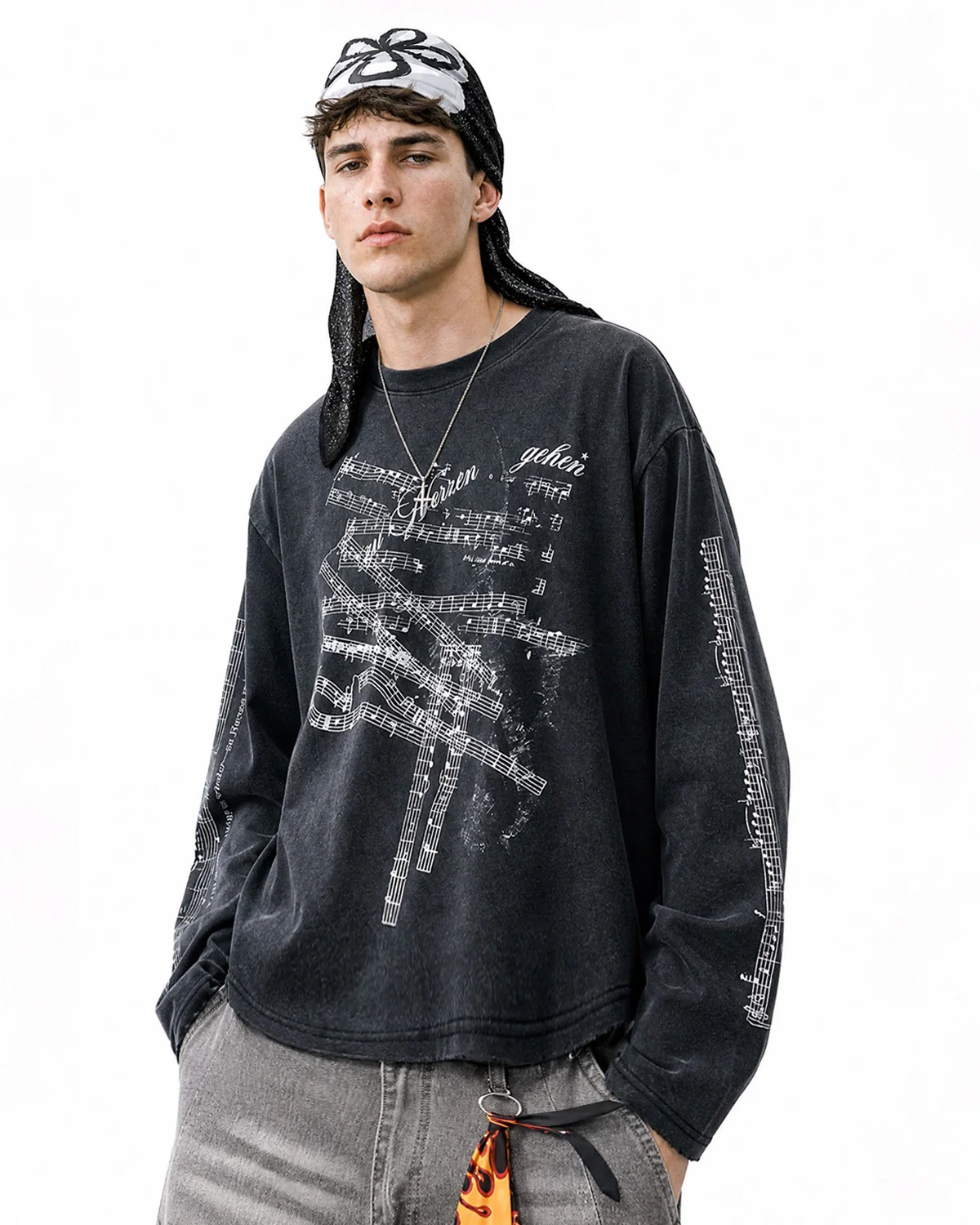 Washed Music Graphic Long Sleeve T-Shirt | Inflation Streetwear - Image 5