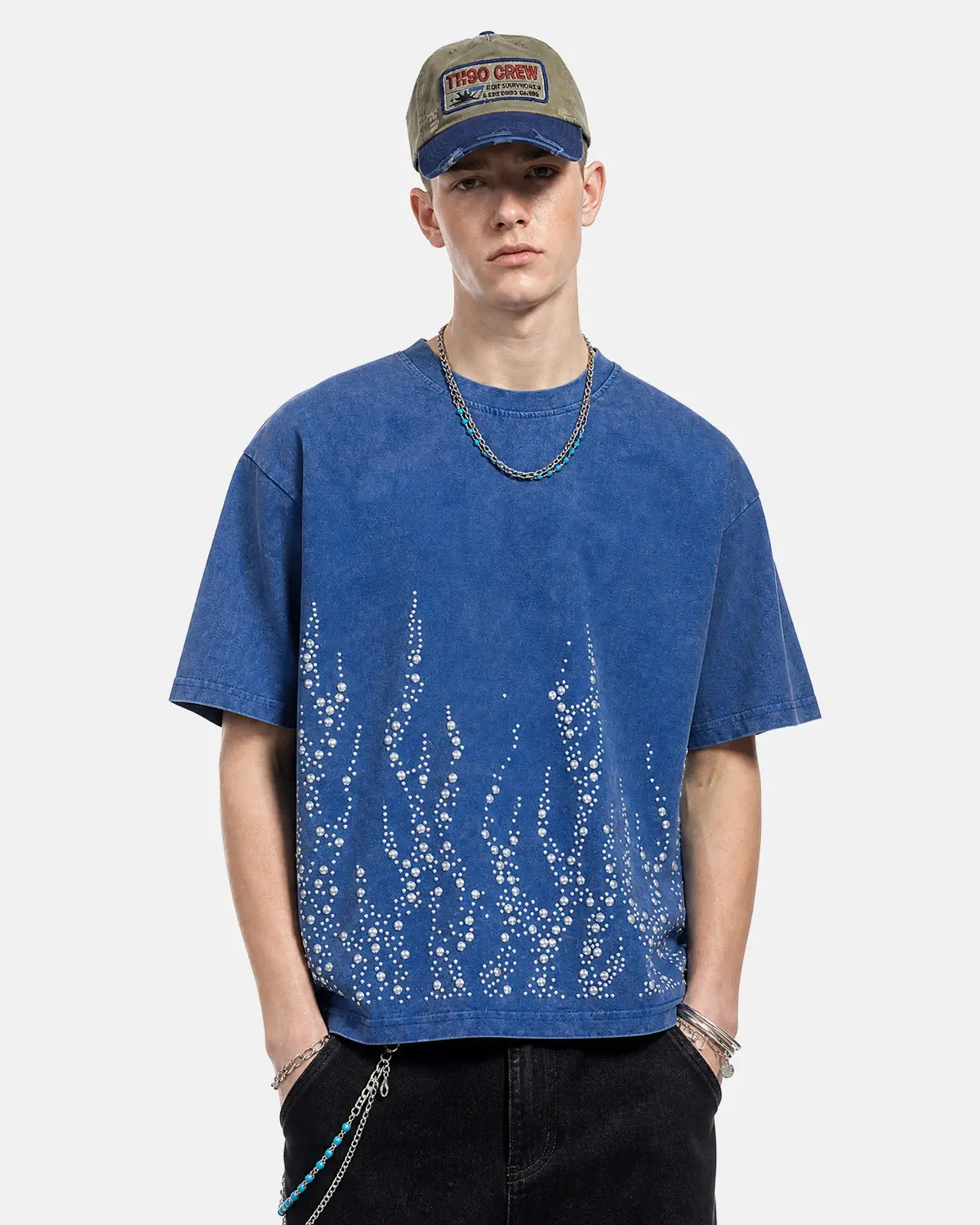 Washed Rhinestone Flame Boxy T-Shirt | Inflation Streetwear - Image 2