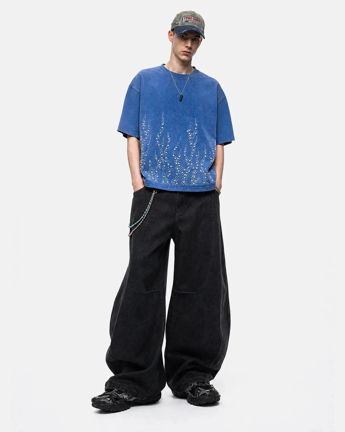 Washed Rhinestone Flame Boxy T-Shirt | Inflation Streetwear - Image 3