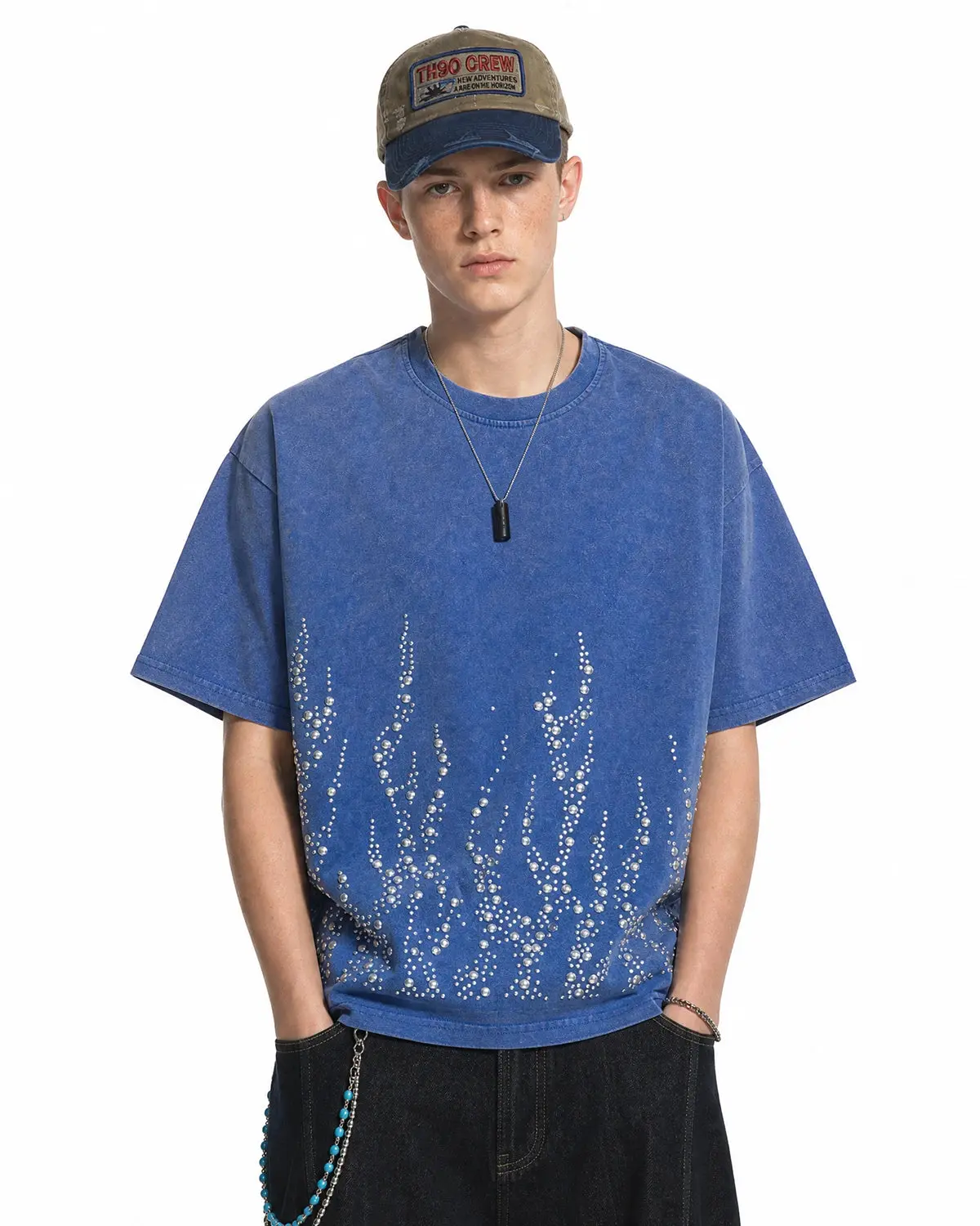 Washed Rhinestone Flame Boxy T-Shirt | Inflation Streetwear - Image 5