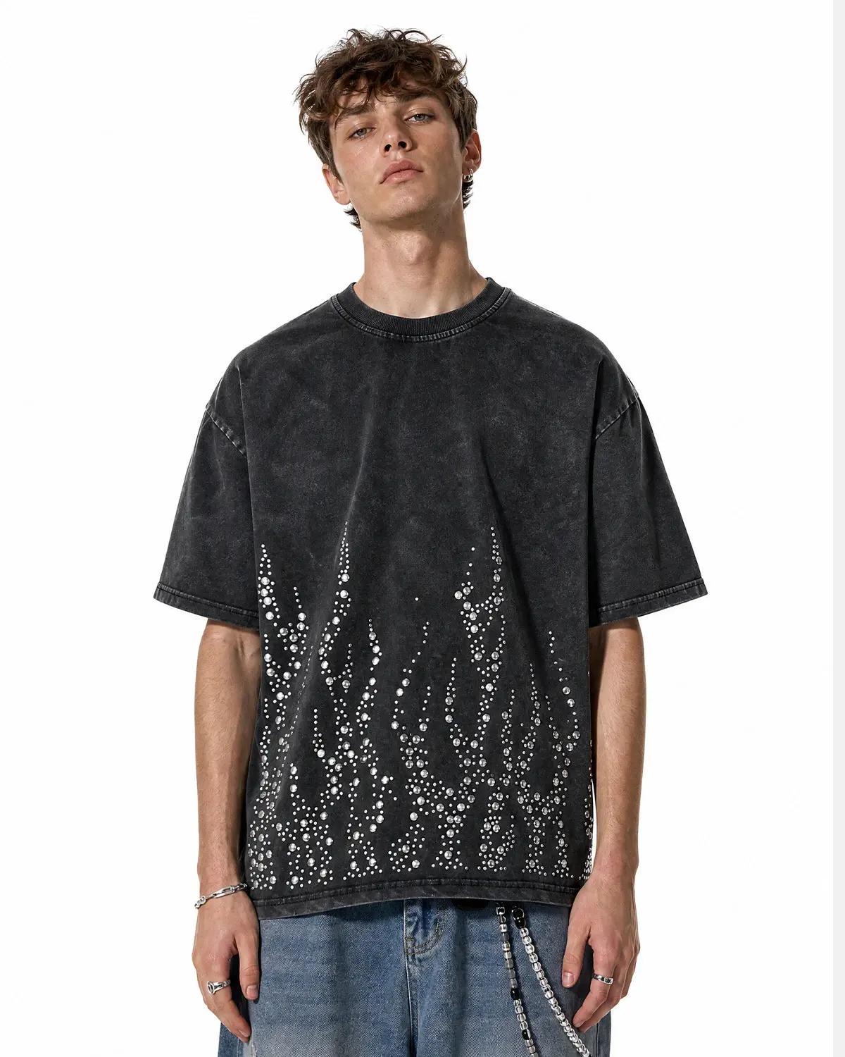 Washed Rhinestone Flame Boxy T-Shirt | Inflation Streetwear - Image 6