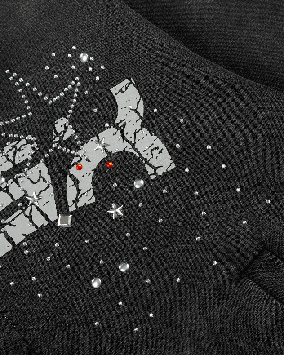 Washed Rhinestone Graphic Zip Up Hoodie | Inflation Streetwear - Image 9