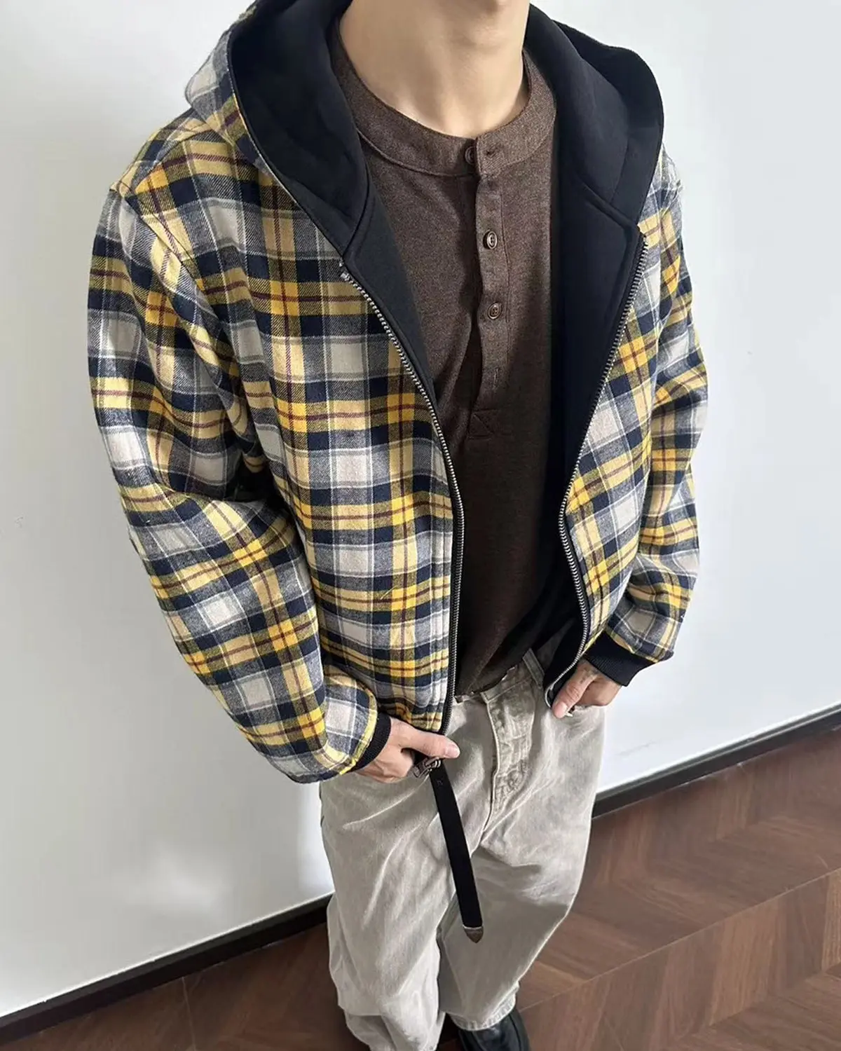 Yellow Plaid Reversible Zip-Up Hoodie | INFLATION Streetwear - Image 6