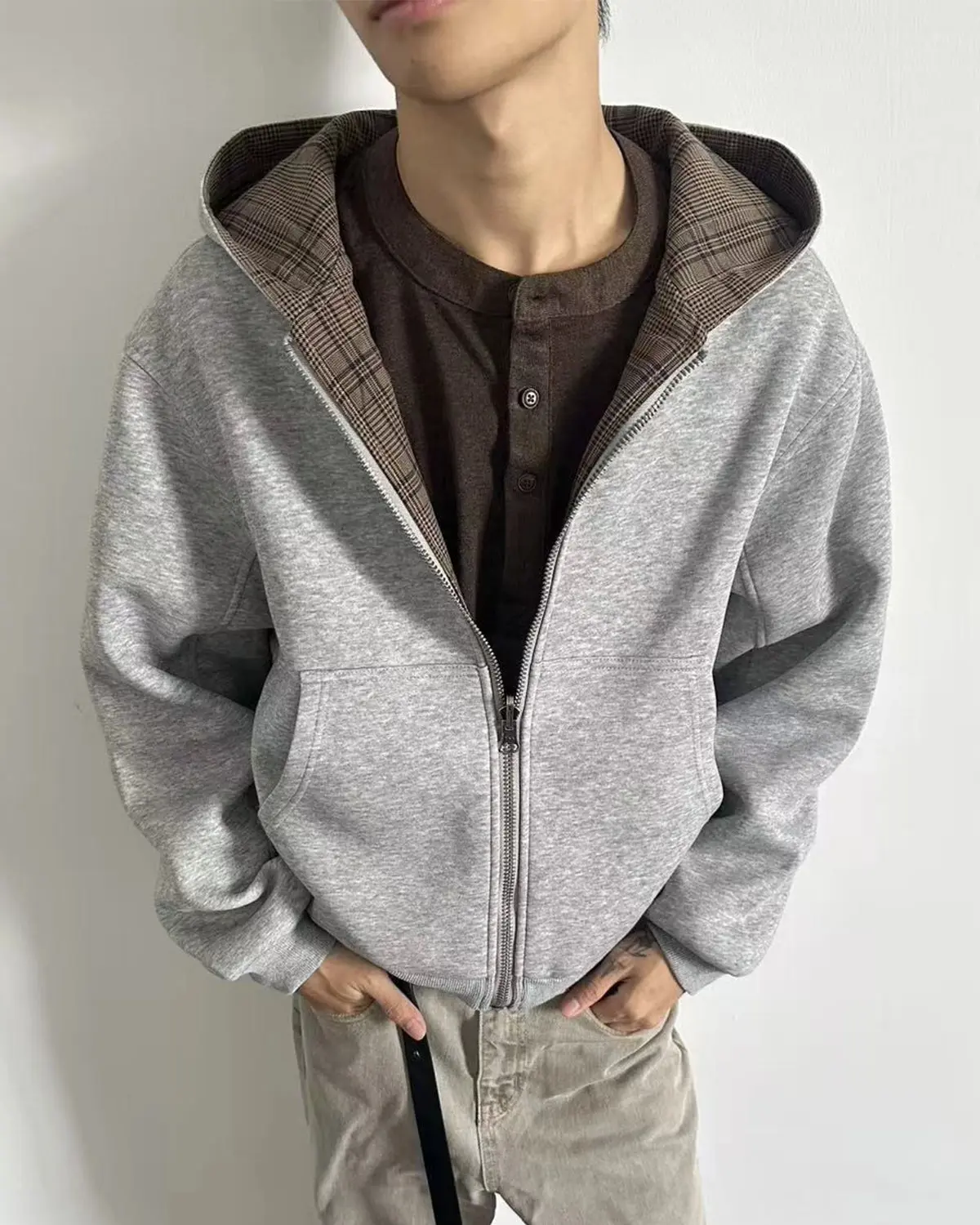 Yellow Plaid Reversible Zip-Up Hoodie | INFLATION Streetwear - Image 7